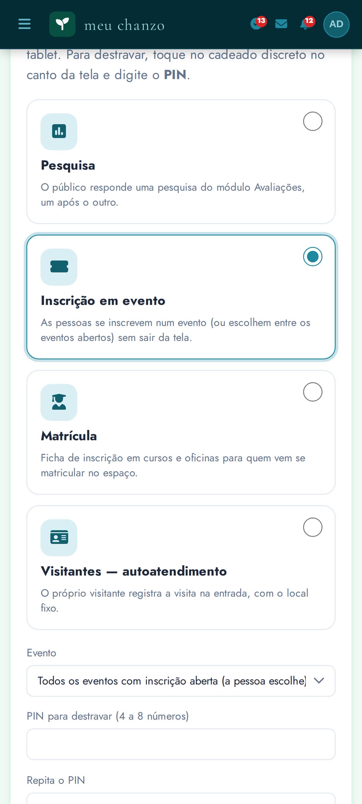 Celular: inscrição em evento travada