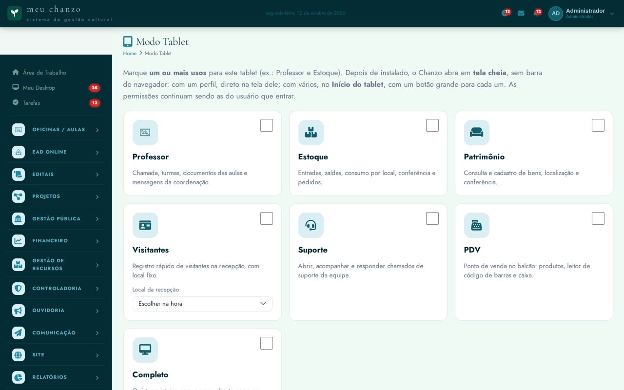 Modo quiosque: travar e destravar com PIN