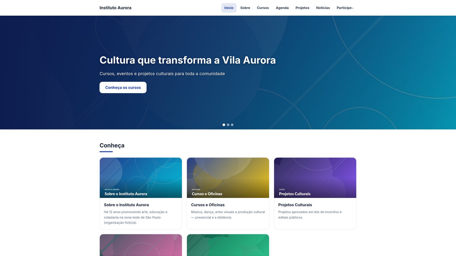 Tela do Chanzo: Site institucional