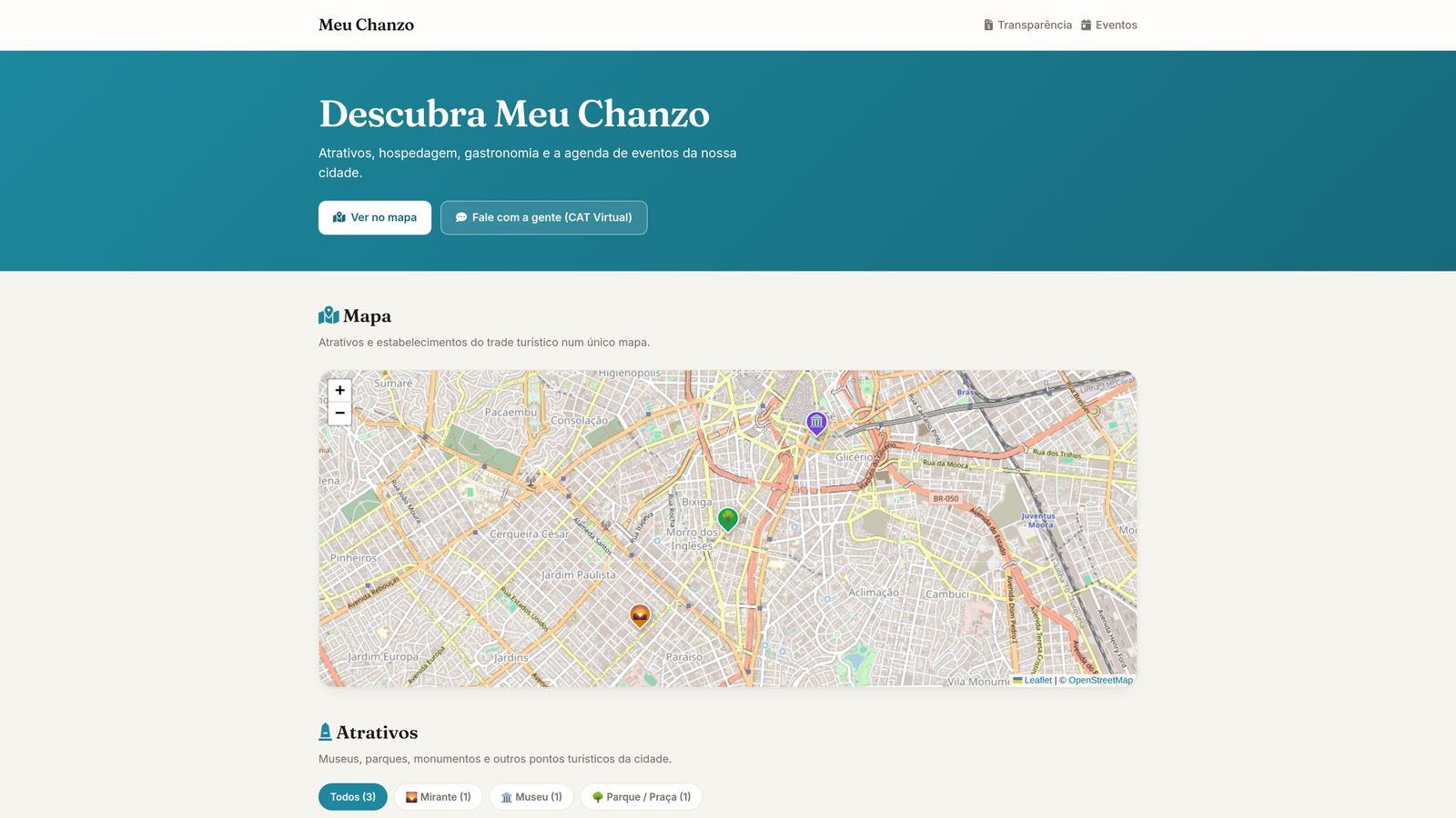 Tela do Chanzo: Portal do Turismo