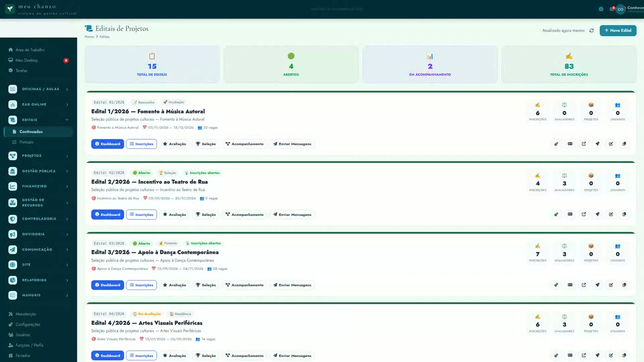 Tela do Chanzo: Tour pelos editais: da publicação ao resultado